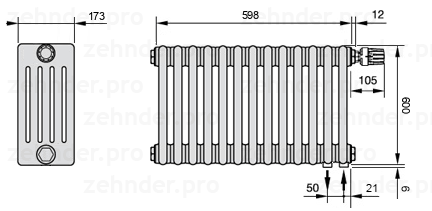 Схема (чертеж) Радиатор Zehnder Charleston 5060/13 №V002 Белый глянцевый RAL 9016